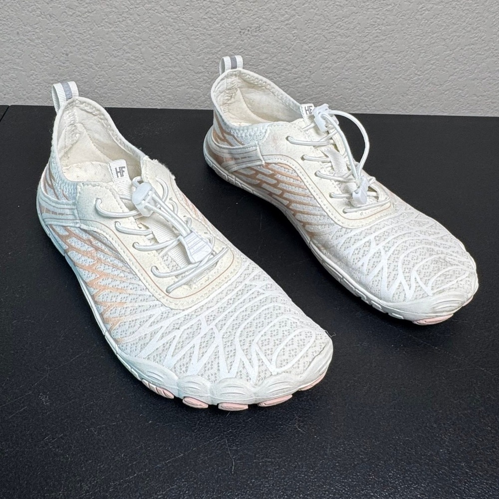 Hike Footwear Lorax Pro Barefoot Water Shoes White Peach Bungee Lace Womens 39
